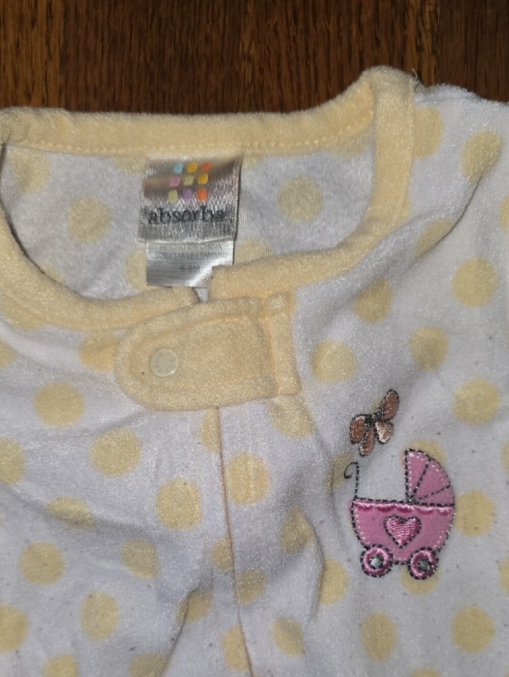 Baby Girls Yellow Dot Footed One-Piece with Pink Embroidery